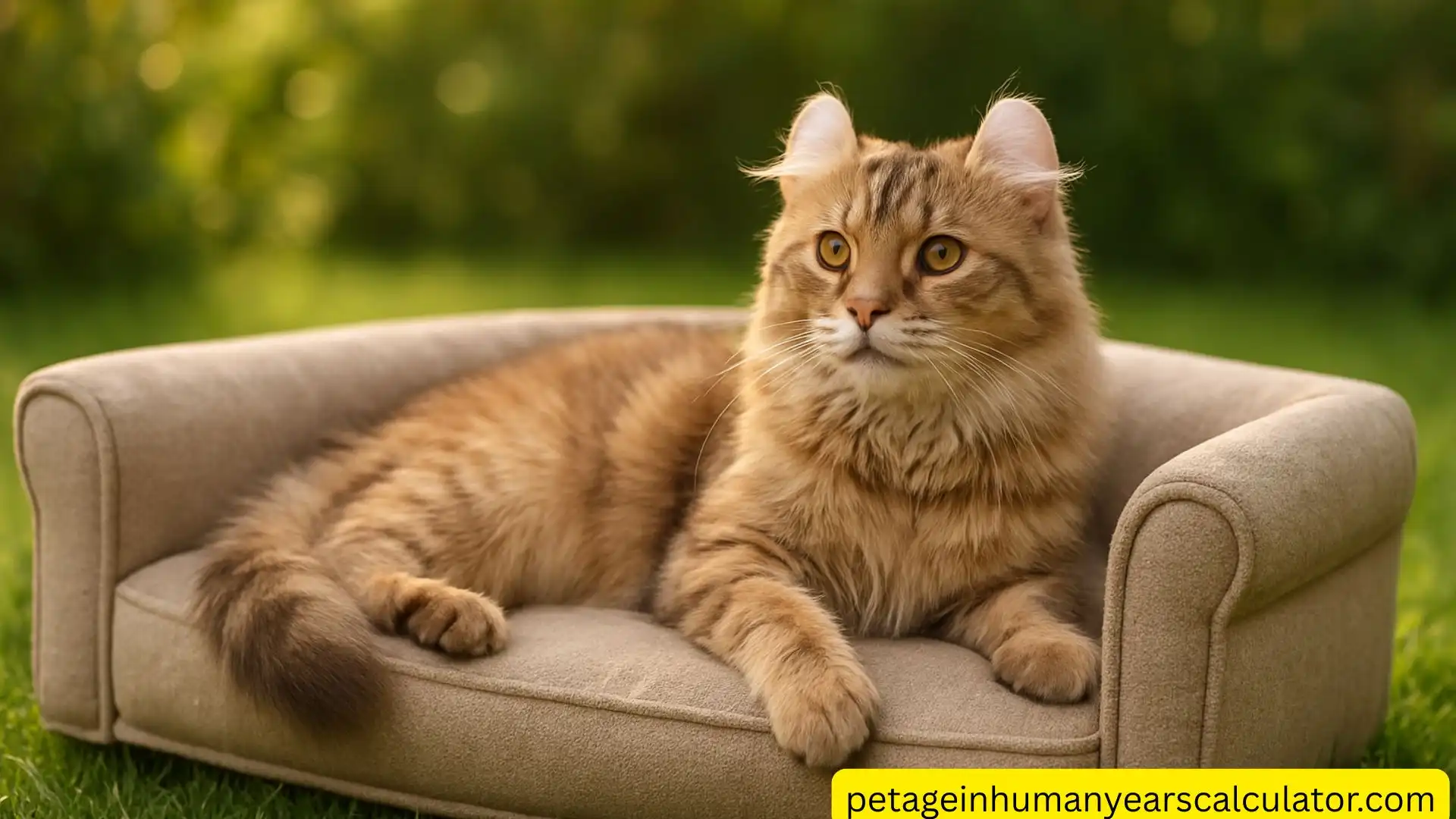American Curl Cat Sitting on the couch outdoor environment