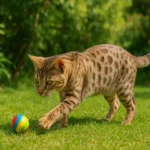 Australian Mist Cat playing with a ball