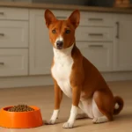 Basenji eating healthy dog food as part of a balanced feeding and nutrition guide