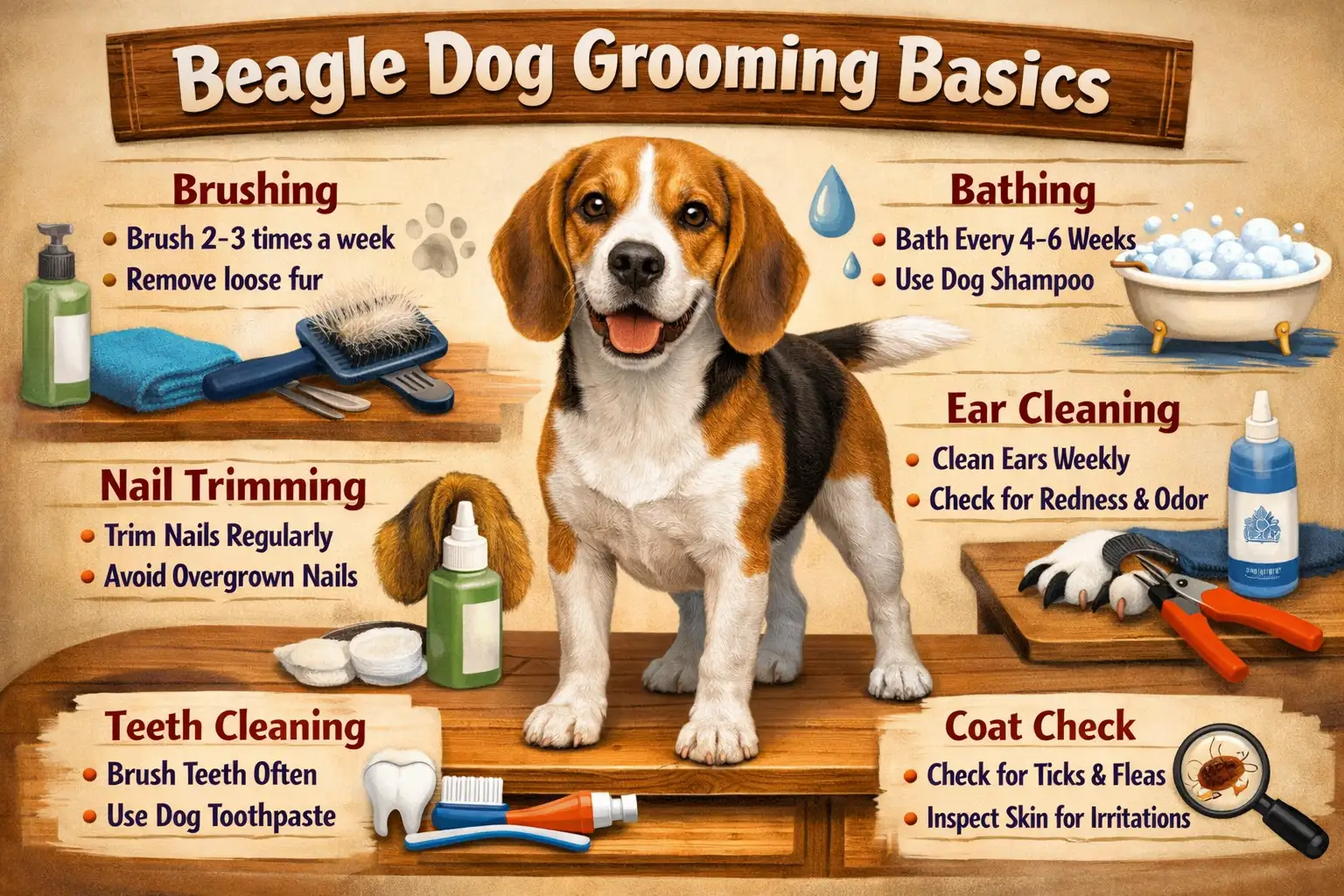 Beagle being brushed as part of a grooming routine to reduce shedding and keep the coat healthy