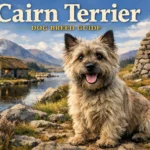 Cairn Terrier standing outdoors showing its small size, rough coat, alert expression, and confident terrier personality