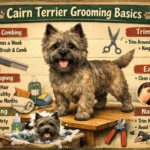 brushing a cairn terrier wiry double coat during grooming routine