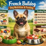 French Bulldog eating a balanced meal from a bowl as part of a nutrition and feeding guide