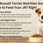 Jack Russell Terrier beside a food bowl, representing a feeding chart with daily portions, calories, and meal schedule guidance