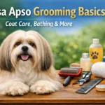 Lhasa Apso grooming at home with gentle brushing for coat care and mat prevention