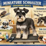 Miniature Schnauzer being brushed at home as part of a regular grooming routine