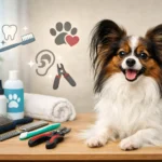 Papillon grooming guide showing coat brushing, shedding care, haircut needs, and coat maintenance for a Papillon dog