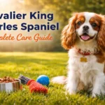 Cavalier King Charles Spaniel dog sitting outdoors showing its silky coat, gentle temperament, and friendly companion nature