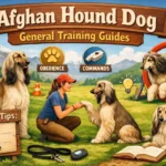 Adult Afghan Hound standing alert while learning commands during training