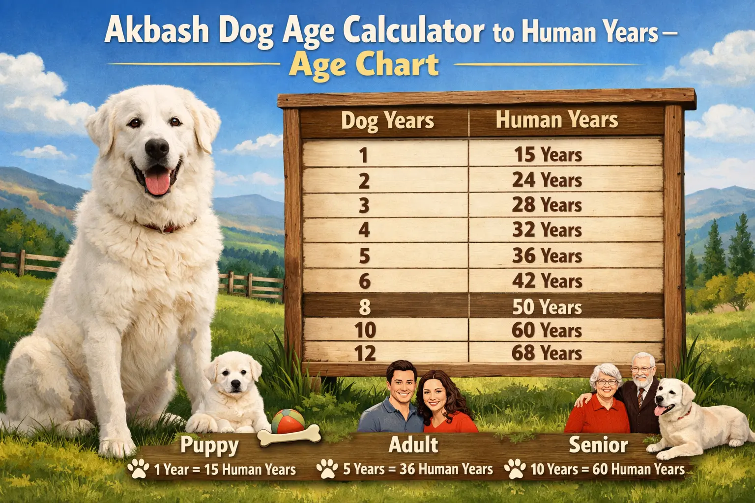 Adult Akbash dog standing outdoors, illustrating breed size and lifespan reference