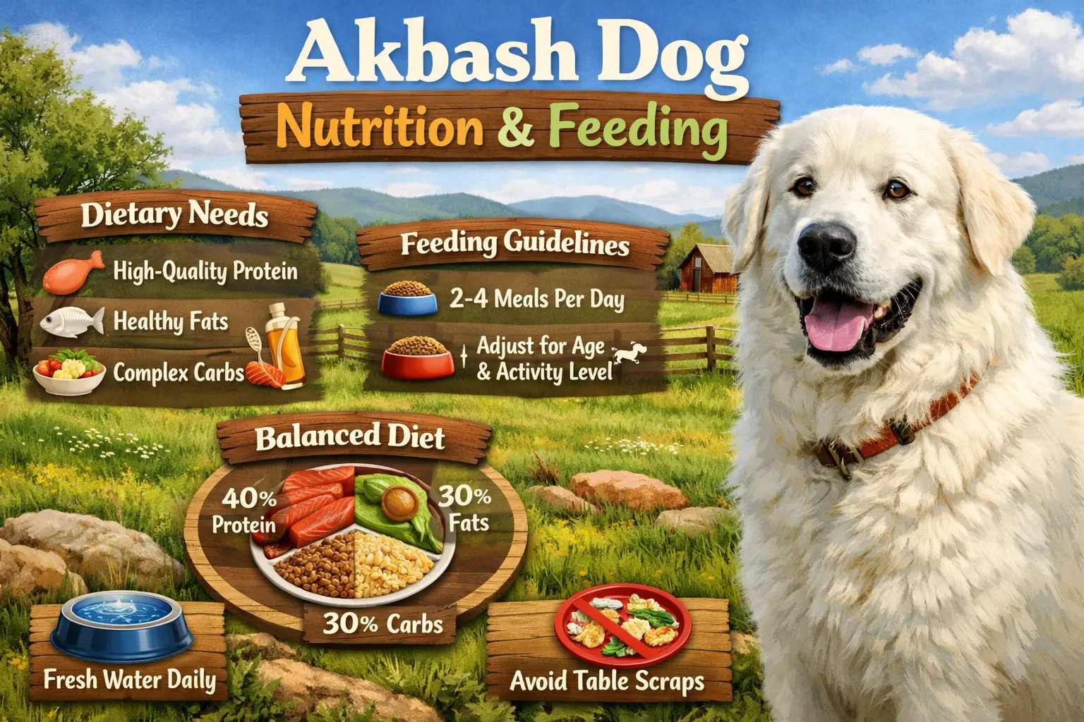 Akbash-Dog dog eating a balanced meal from a bowl