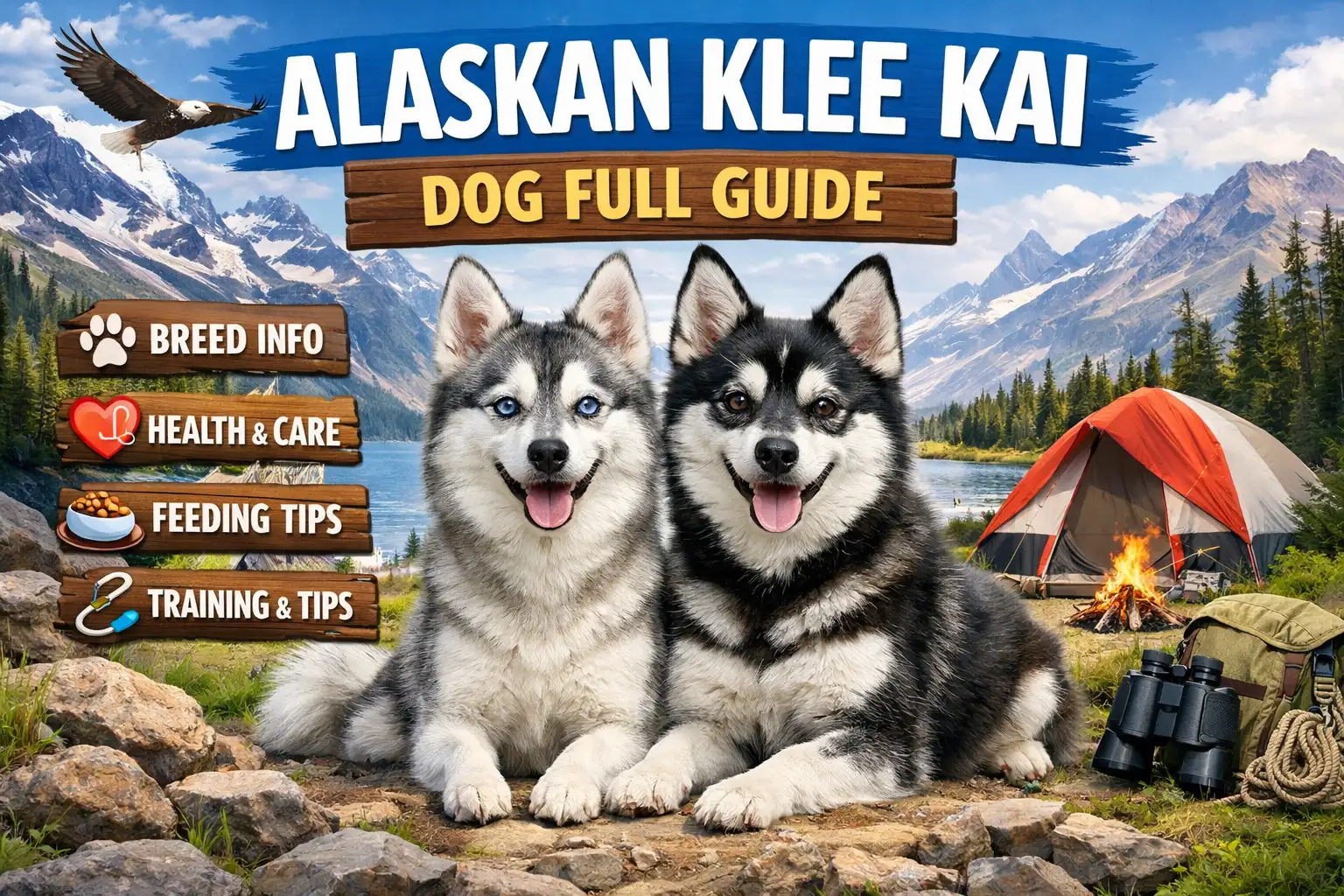 Adult Alaskan Klee Kai dog standing outdoors showing its compact size, thick double coat, facial mask, and Husky-like appearance