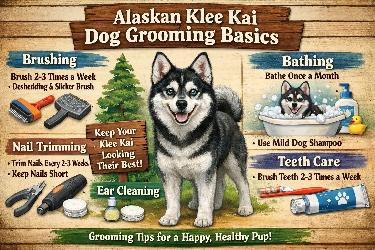 Alaskan Klee Kai being brushed at home to manage shedding and maintain a healthy double coat