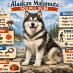 Adult Alaskan Malamute dog standing outdoors showing breed characteristics, size, coat, and appearance