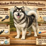 Alaskan Malamute being brushed to maintain a healthy double coat and reduce shedding