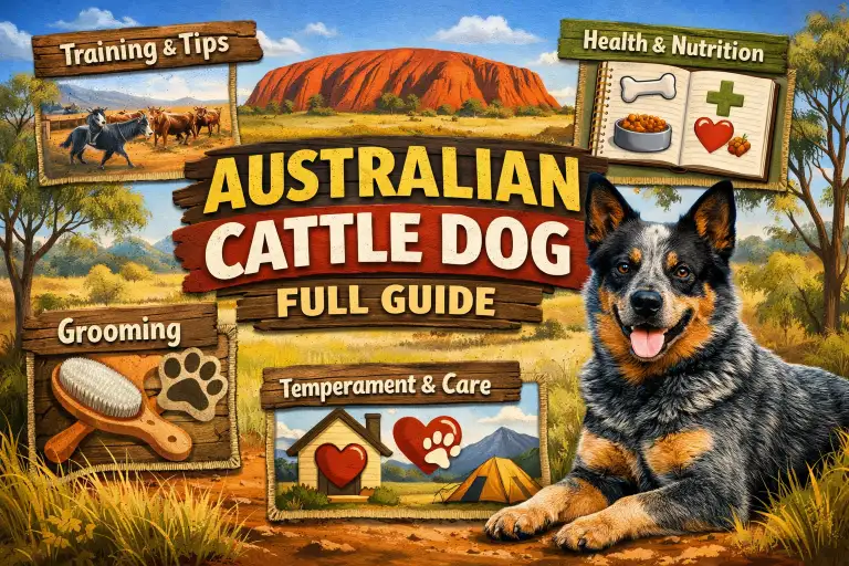 Australian Cattle Dog with blue and red speckled coat, compact athletic build, alert expression, and strong working dog posture