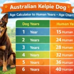 Adult Australian Kelpie dog sitting attentively, representing growth stages and lifespan