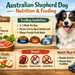 Australian Shepherd dog eating healthy dog food from a bowl