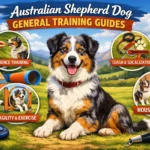 Australian Shepherd dog learning basic training commands with owner