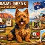 Australian Terrier dog standing alert with a rough coat, compact body, upright ears, and confident terrier expression