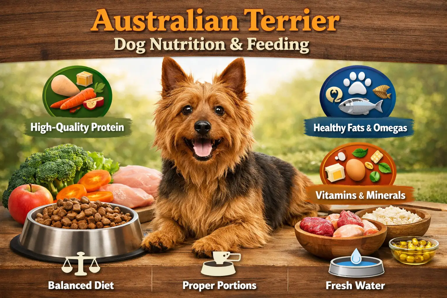 Australian Terrier eating a balanced meal for a breed-specific nutrition and feeding guide