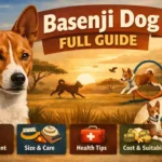Basenji dog standing alert with curled tail and upright ears, representing the Basenji dog breed, temperament, size, lifespan, and care traits.
