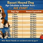 Basset Hound adult dog showing typical long ears and low body used for age calculator and life stage guide