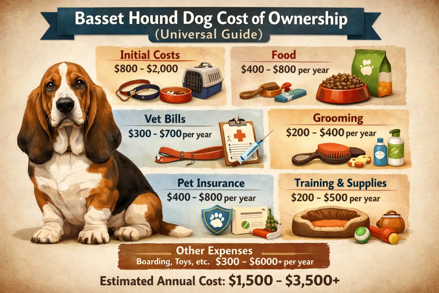 Basset Hound cost of ownership including monthly, annual, and lifetime expenses