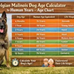 Belgian Malinois dog at different life stages, from puppy to adult, illustrating growth and aging stages