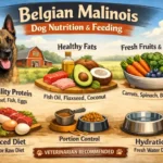 Belgian Malinois dog eating from a bowl, representing balanced nutrition for an active working breed
