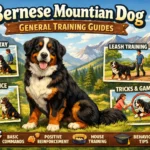 Bernese Mountain Dog practicing obedience training with owner