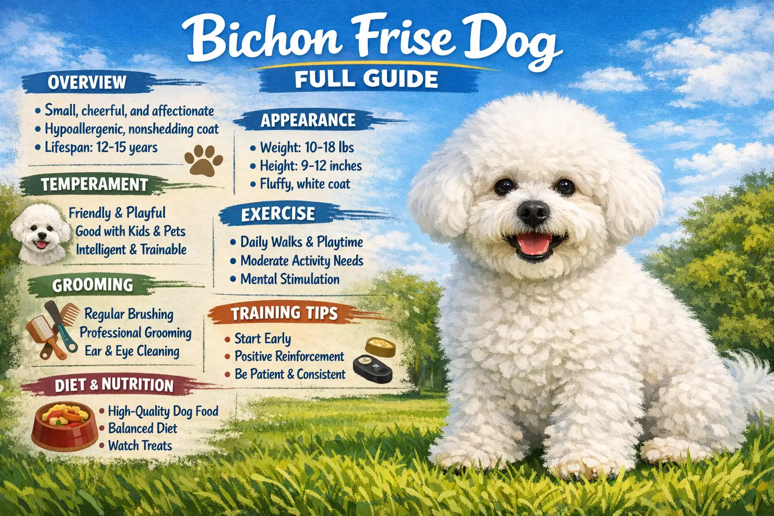 Bichon Frise dog representing lifespan, life expectancy, and age guide for the breed