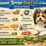 Biewer Terrier standing outdoors with a long silky coat, representing puppy price, monthly care costs, grooming expenses, and lifetime ownership budget