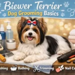 Biewer Terrier grooming at home showing a silky-coated dog being gently brushed to prevent tangles and mats