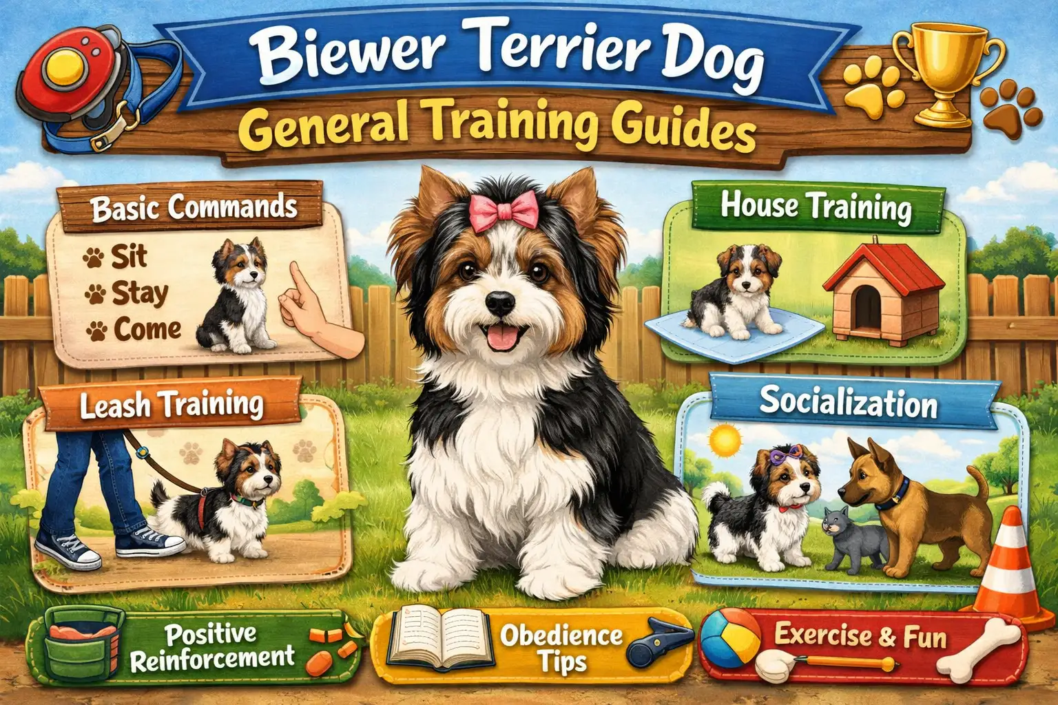 Biewer Terrier practicing basic obedience training with owner in a calm home setting