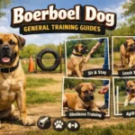 Adult Boerboel dog sitting attentively during training, highlighting the breed’s intelligence, strong working build, and focused temperament in a controlled outdoor setting.