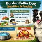 Border Collie eating from a bowl as part of an age-based feeding chart and diet guide