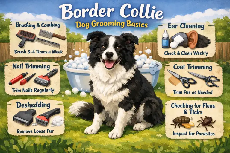 Border Collie being brushed during grooming to manage shedding, coat care, and regular maintenance