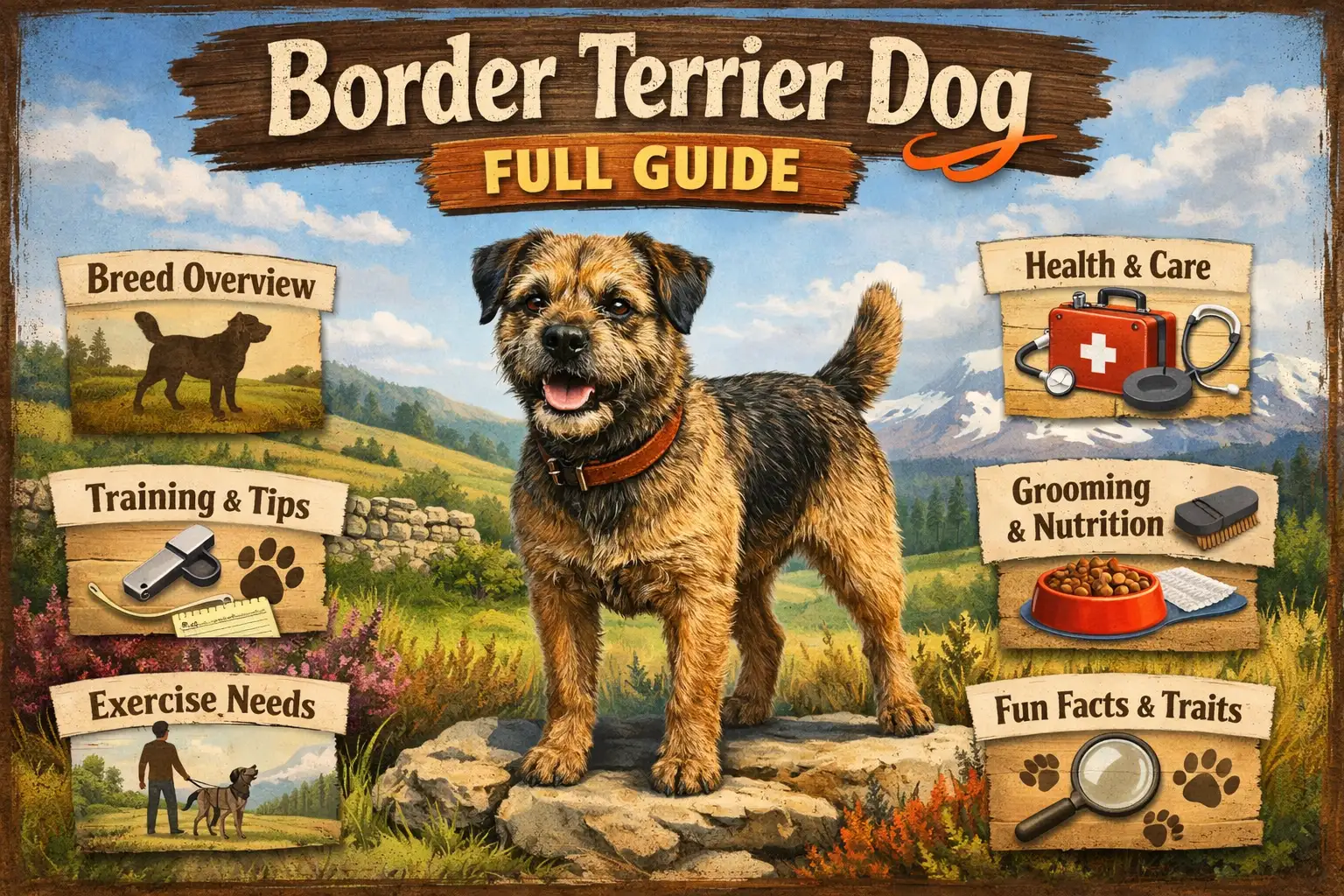 Border Terrier dog breed guide covering temperament, personality, size, weight, care needs, training, grooming, and lifespan
