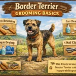 Border Terrier with wiry coat showing grooming, brushing, hand stripping, and coat care needs