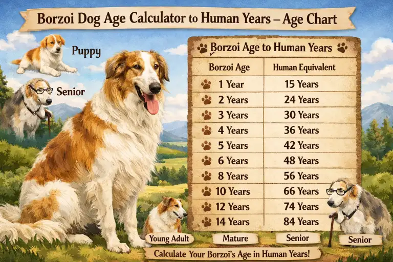 Borzoi dog age chart converting dog age into human years