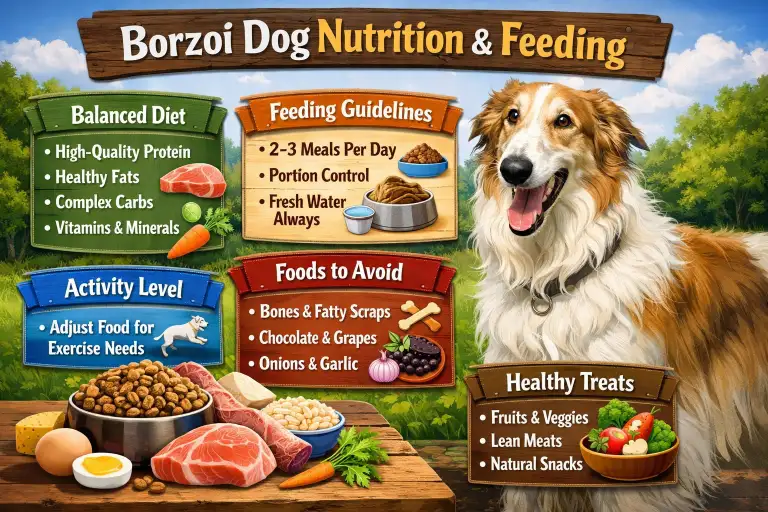 Proper feeding and nutrition plan for a Borzoi dog