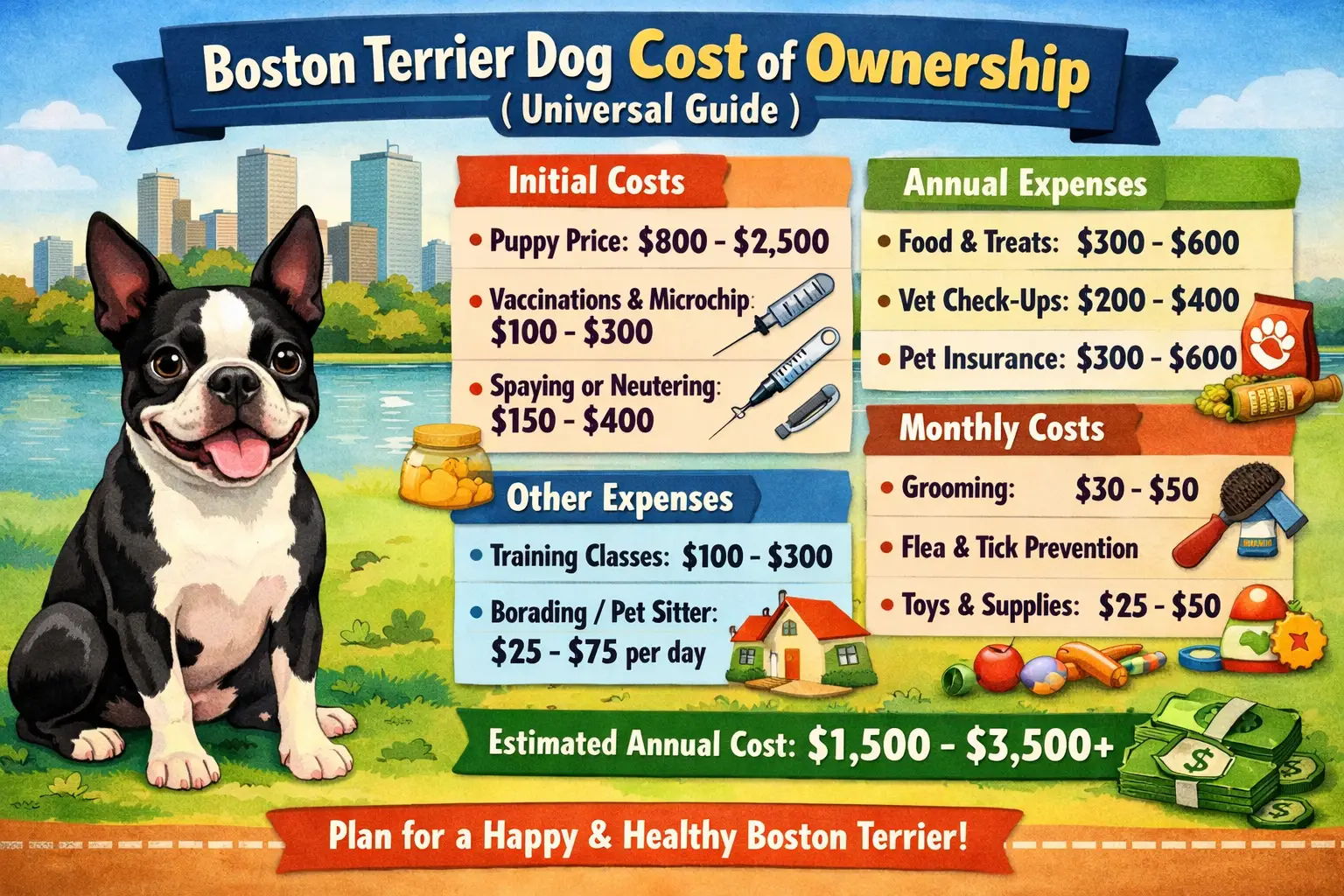 Boston Terrier Cost of Ownership: Real Monthly, Yearly & Lifetime Costs