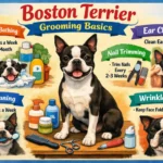 Boston Terrier being brushed during a home grooming routine for shedding and coat care