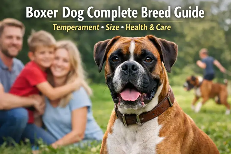 Adult Boxer dog showing alert expression, muscular build, and confident temperament outdoors