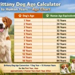 Brittany dog age chart showing dog years compared with human years