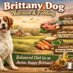 Brittany dog eating a healthy meal as part of a balanced feeding and nutrition plan.