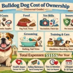 Bulldog sitting indoors for a guide about first-year, monthly, and lifetime ownership costs