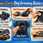 Short-coated Cane Corso dog being brushed, showing the breed’s dense coat, muscular frame, and simple grooming requirements.
