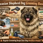 Caucasian Shepherd Dog being brushed to manage its thick, weather-resistant coat